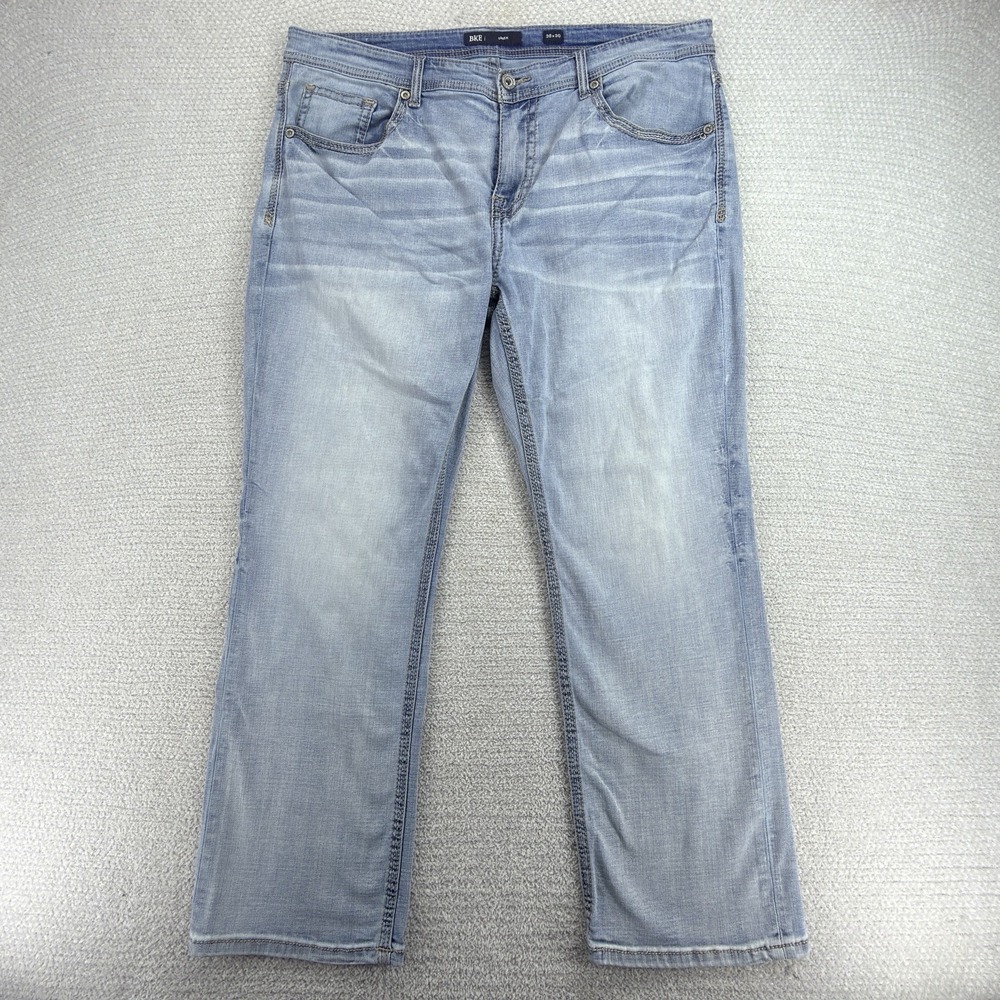 BKE Derek Jeans Mens 38x30 (38x29) Light Wash Bootcut Coolmax Stretch Denim